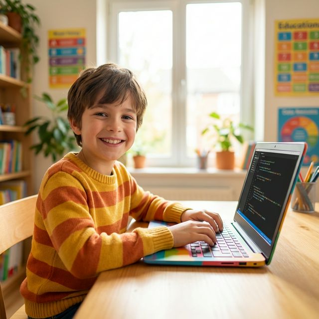 Girl coding on laptop