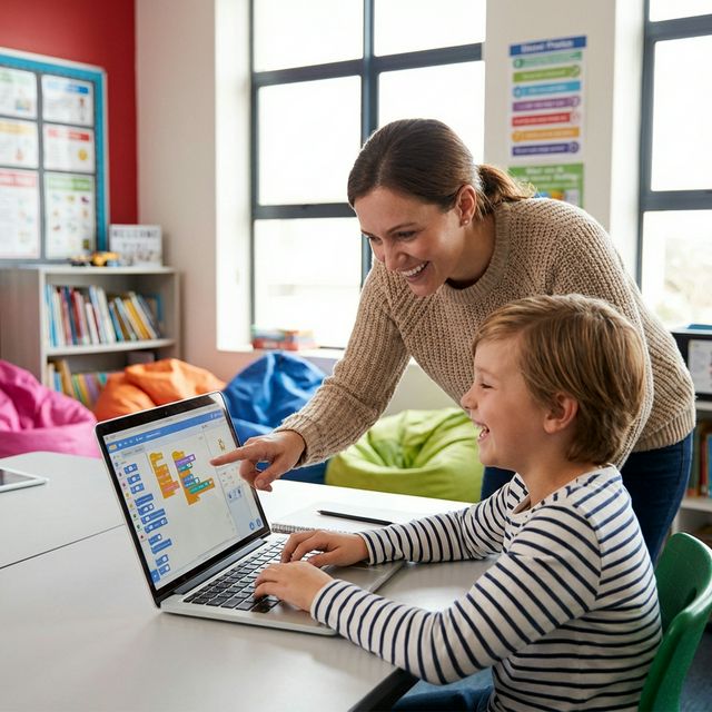 Teacher helping student